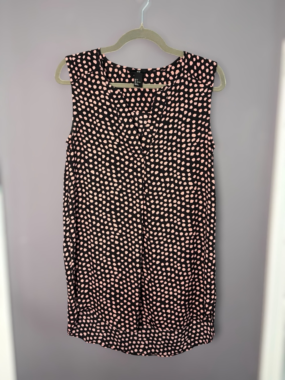 H&M Black Pink Polka Dot Sleeveless V Neck Tunic 4